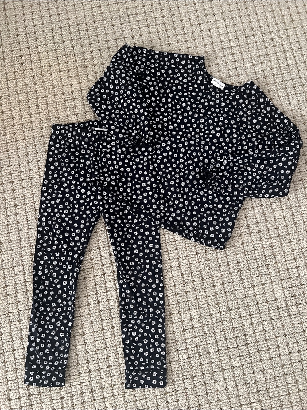 Miles the label: Black Floral Leggings & Top Set - Kids